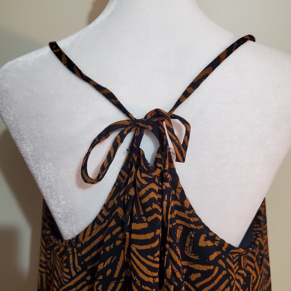 Lulus Breezy Night Navy Blue Tribal Print Strappy racerback Swing Mini Dress. M. - Picture 4 of 11